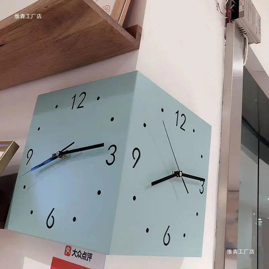 Double-Sided Corner Wall Clock Silent Creative Design Living Room