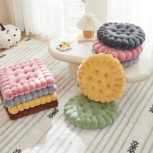 Large Biscuit Plush Cushion - Soft Cookie Shape Pillow Seat Pad