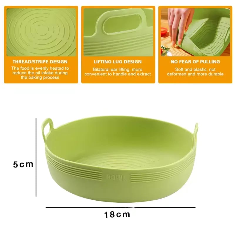 Silicone Air Fryer Liners Round Square Reusable Non-Stick Pot Bowl