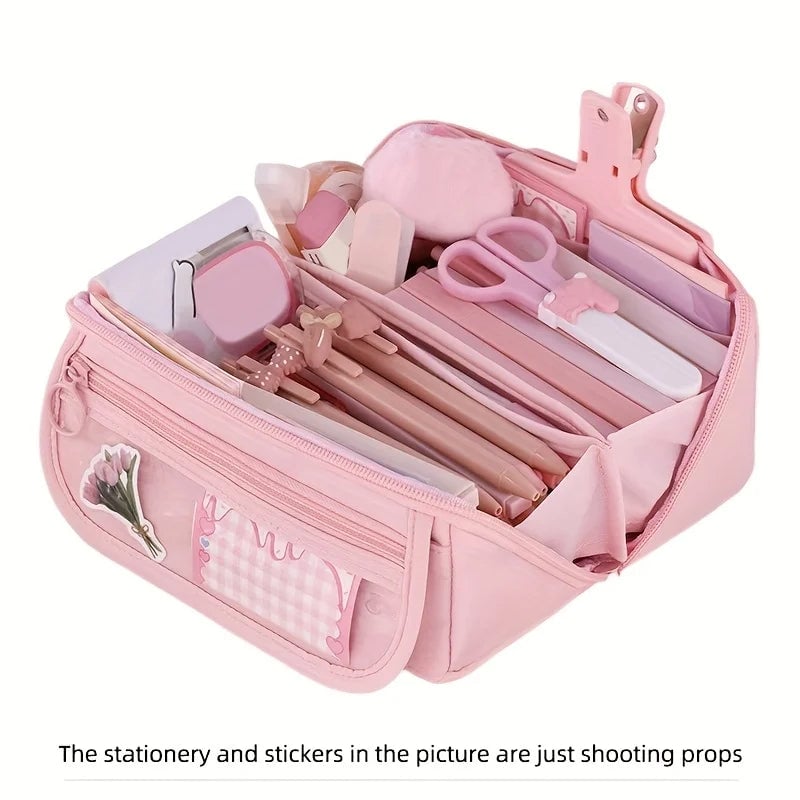 Large Multi-Compartment Pencil Case Organizer - Desktop Storage