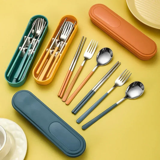 304 Stainless Steel Portable Cutlery Set Fork Spoon Storage Box