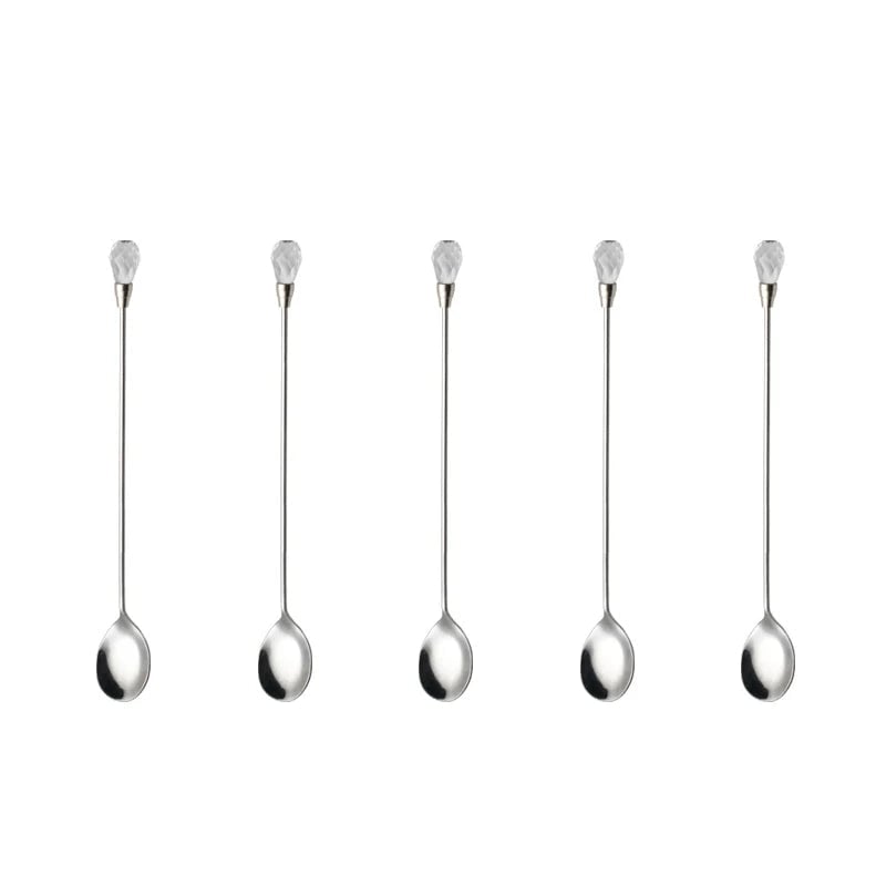 5pcs Diamond Crystal Handle Stainless Steel Teaspoons Stirring Set