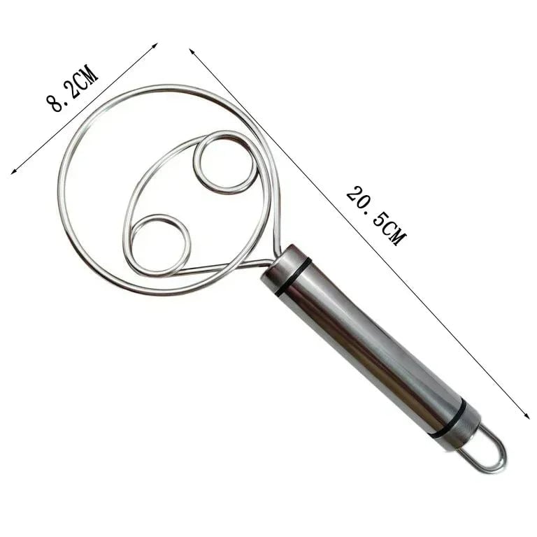 Danish Dough Whisk Stainless Steel Dutch Bread Mixer Wooden Handle