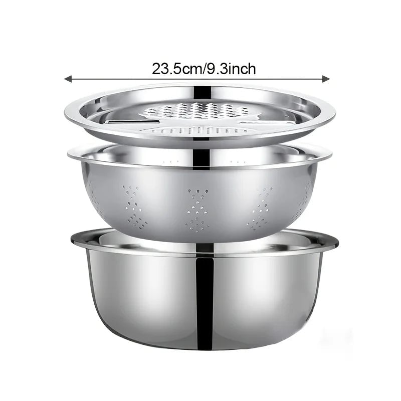 3PC Stainless Steel Kitchen Set Grinder Strainer Bowl Combo Drain