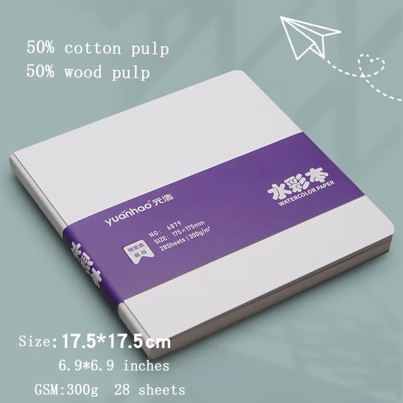 300GSM Watercolor Paper Book 50% Cotton Square Portable Sketch Pad