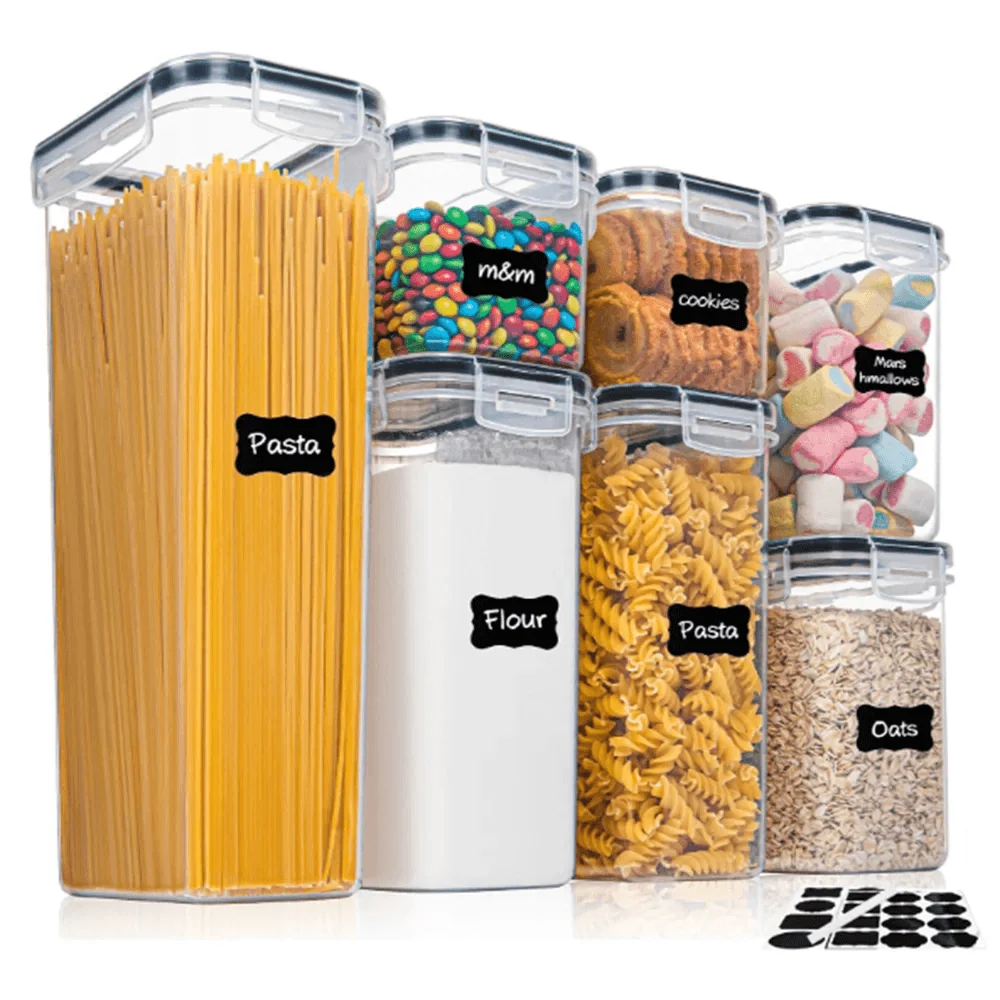 Set of BPA-free airtight food storage containers with clip-lock lids for kitchen and fridge storage