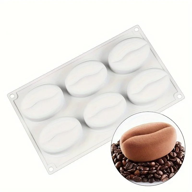 6-Cavity 3D Coffee Bean Silicone Mold for Ice Cubes & Fondant