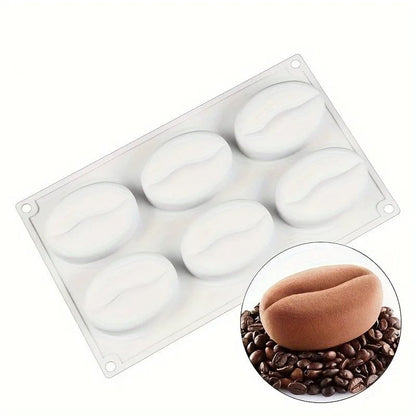 6-Cavity 3D Coffee Bean Silicone Mold for Ice Cubes & Fondant