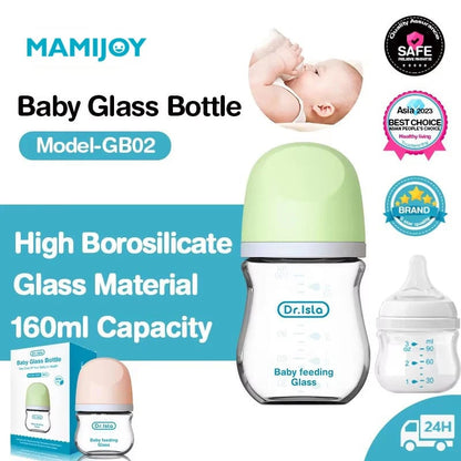 MAMIJOY Anti-Choke Glass Baby Bottles 90/160ML BPA Free 0-3 Months