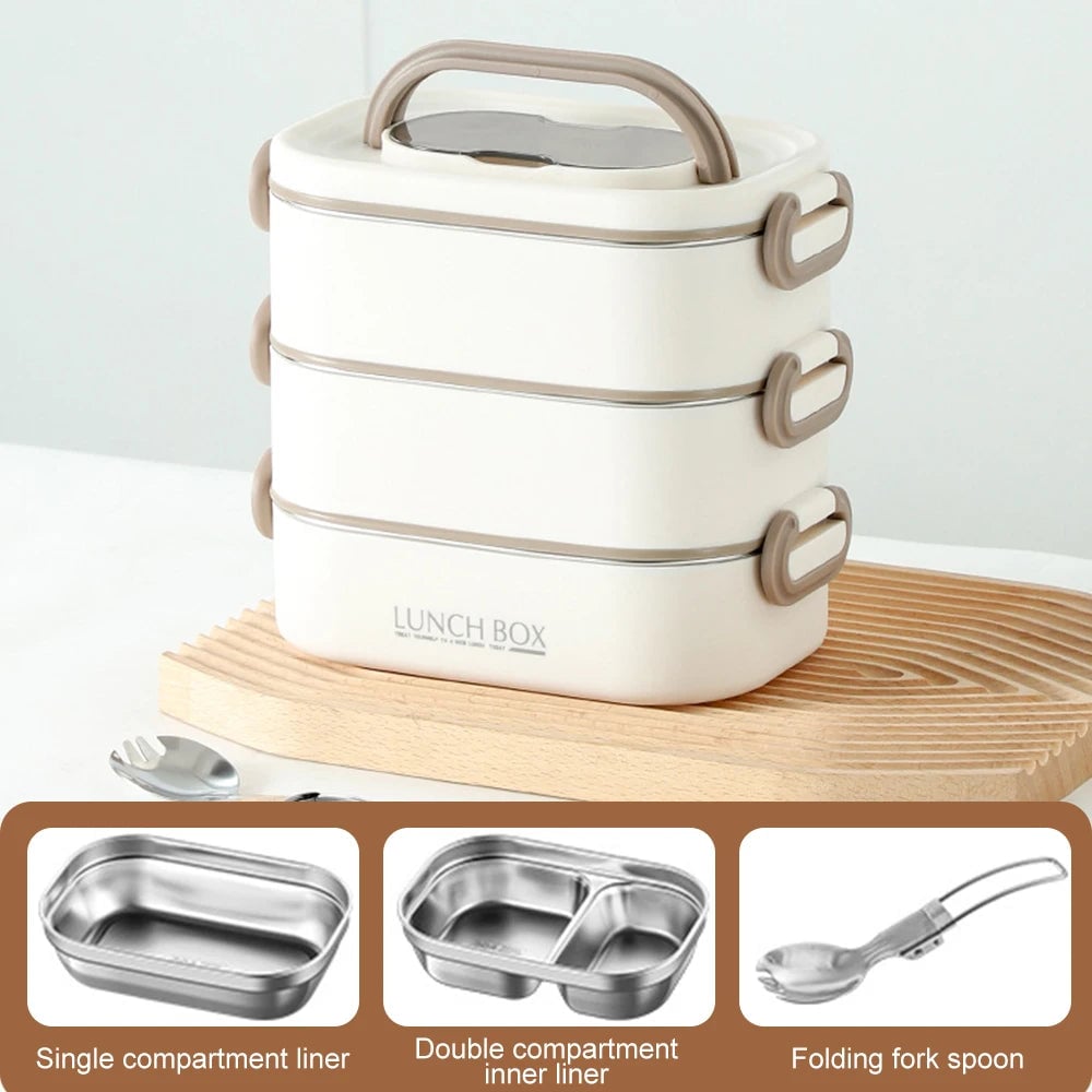3-Layer 304 Stainless Steel Lunch Box - Leak Proof, Portable Handle