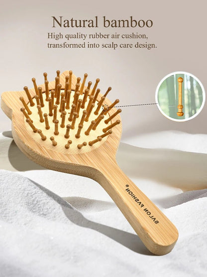 Bamboo Hair Brush Anti-Static Wooden Comb Air Cushion Detangler
