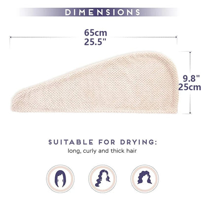 Women Hair Towel Wrap with Button - Quick Dry Absorbent Cap 9.8x25.5