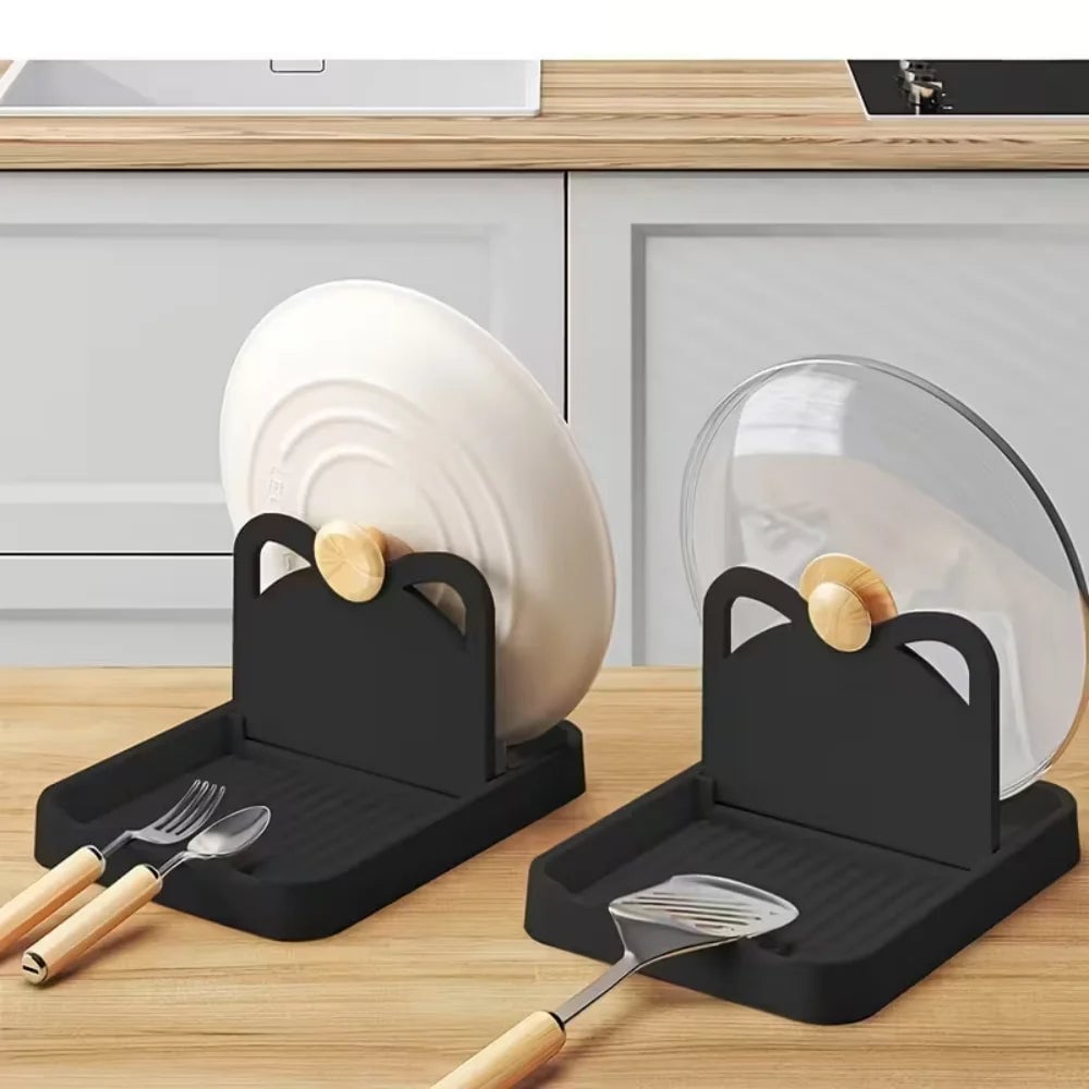 Silicone Kitchen Counter Spoon Rack & Pot Lid Organizer