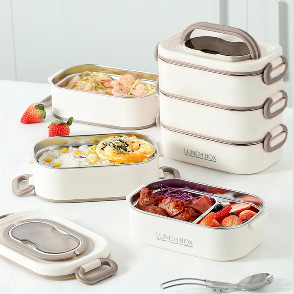 3-Layer 304 Stainless Steel Lunch Box - Leak Proof, Portable Handle
