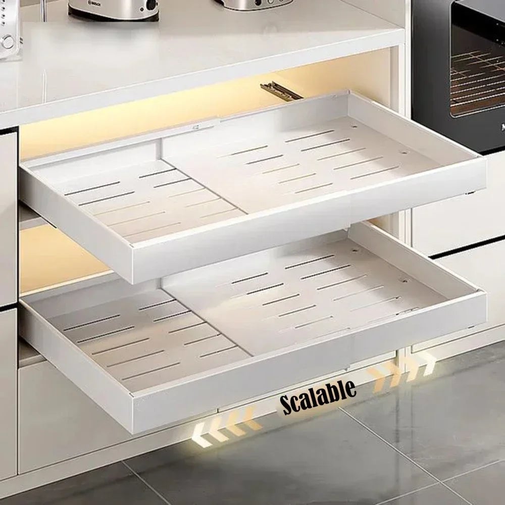 2Pc Pull Out Kitchen Storage Rack w/ Slide Rails Drawer Organizer