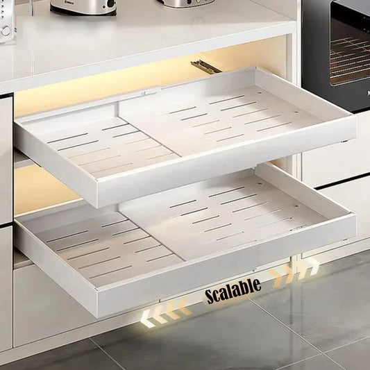 2Pc Pull Out Kitchen Storage Rack w/ Slide Rails Drawer Organizer