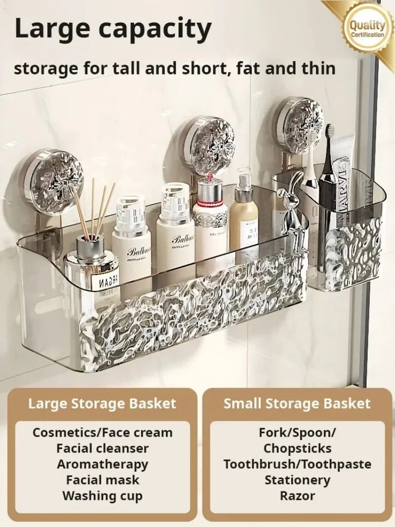 Suction Cup Corner Bathroom Shelf - Wall Mount Shower Organizer