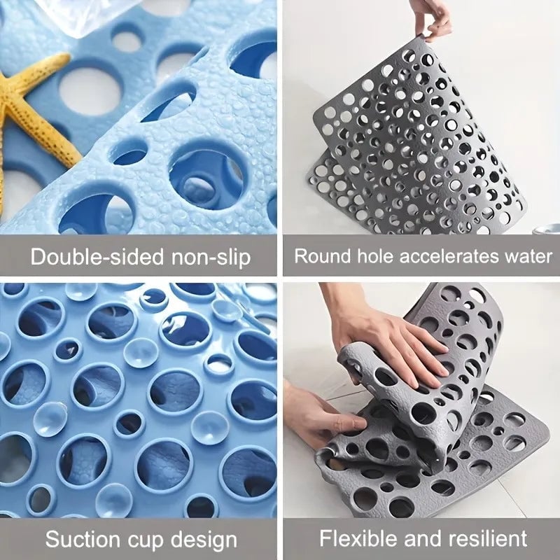 Anti-Slip Shower Mat with Drainage Holes & Massage Points - PVC