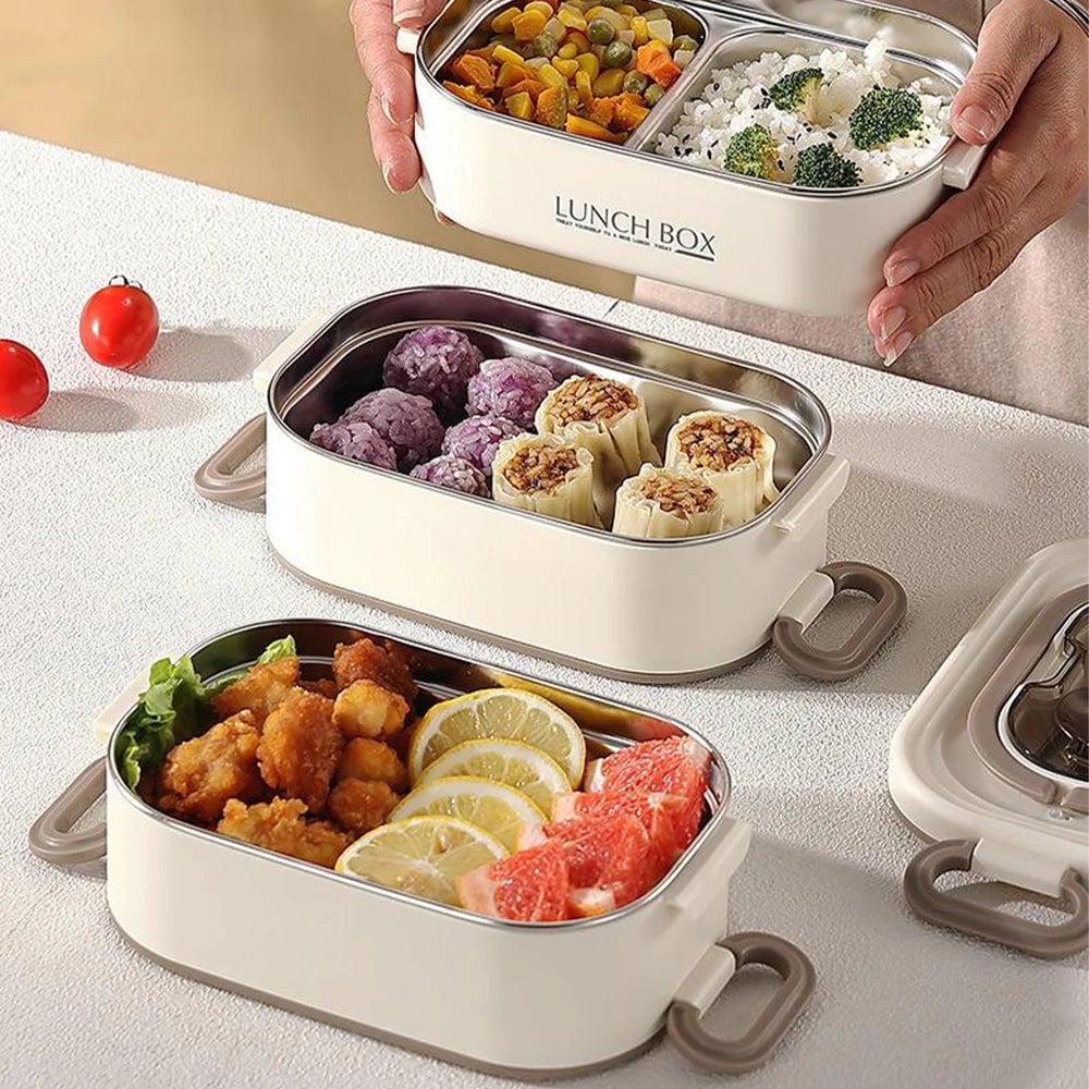 3-Layer 304 Stainless Steel Lunch Box - Leak Proof, Portable Handle