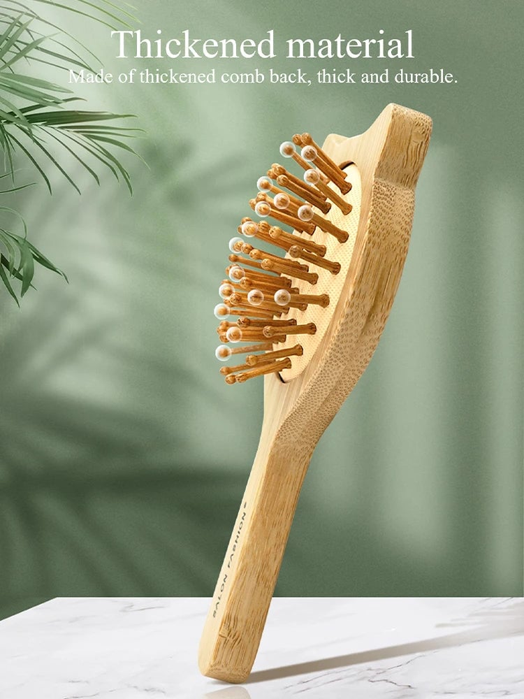 Bamboo Hair Brush Anti-Static Wooden Comb Air Cushion Detangler