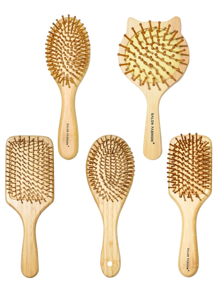 Bamboo Hair Brush Anti-Static Wooden Comb Air Cushion Detangler