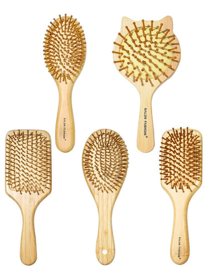 Bamboo Hair Brush Anti-Static Wooden Comb Air Cushion Detangler