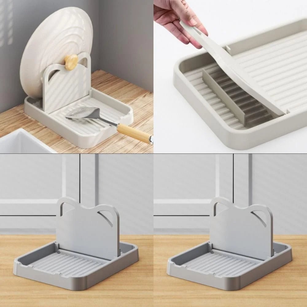 Silicone Kitchen Counter Spoon Rack & Pot Lid Organizer