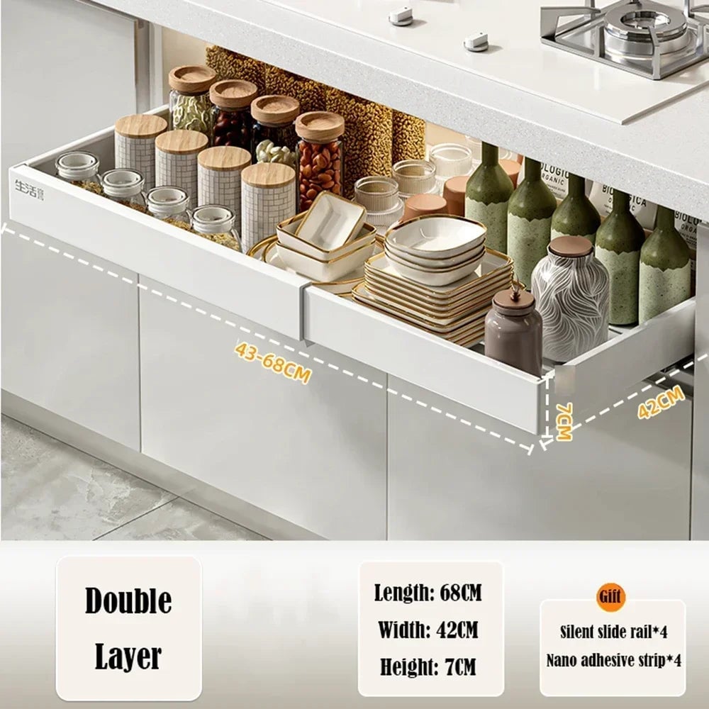 2Pc Pull Out Kitchen Storage Rack w/ Slide Rails Drawer Organizer