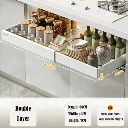 2Pc Pull Out Kitchen Storage Rack w/ Slide Rails Drawer Organizer