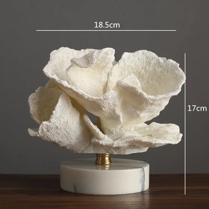 Artificial Coral Resin Sculpture White Marble Base Home Decor