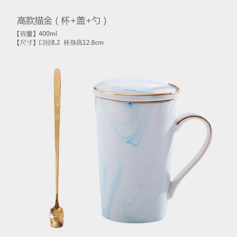 12oz Self Stirring Coffee Mug with Lid Filter Marble Design Spoon