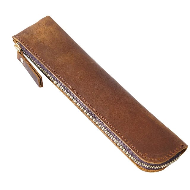 Genuine Cowhide Leather Pencil Case - Portable Retro Pen Storage