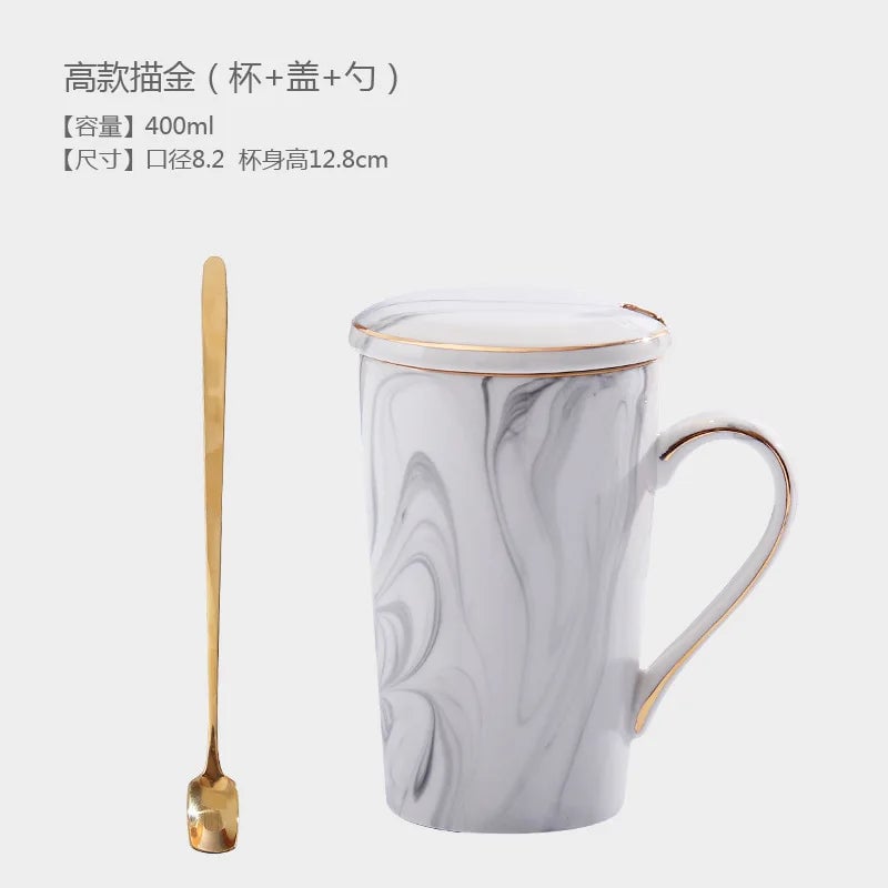 12oz Self Stirring Coffee Mug with Lid Filter Marble Design Spoon