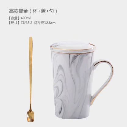 12oz Self Stirring Coffee Mug with Lid Filter Marble Design Spoon