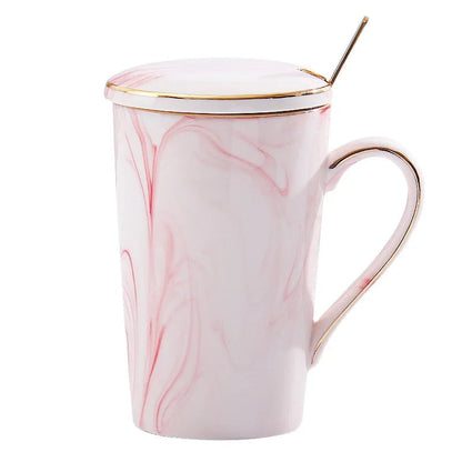 12oz Self Stirring Coffee Mug with Lid Filter Marble Design Spoon