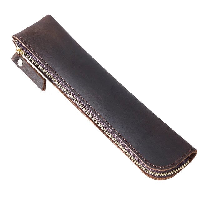 Genuine Cowhide Leather Pencil Case - Portable Retro Pen Storage