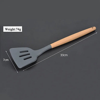 Non-Stick Silicone Kitchen Utensil Set with Wooden Handles