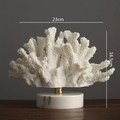 Artificial Coral Resin Sculpture White Marble Base Home Decor