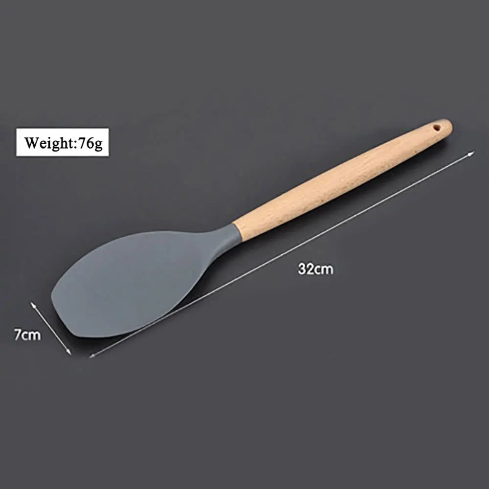 Non-Stick Silicone Kitchen Utensil Set with Wooden Handles