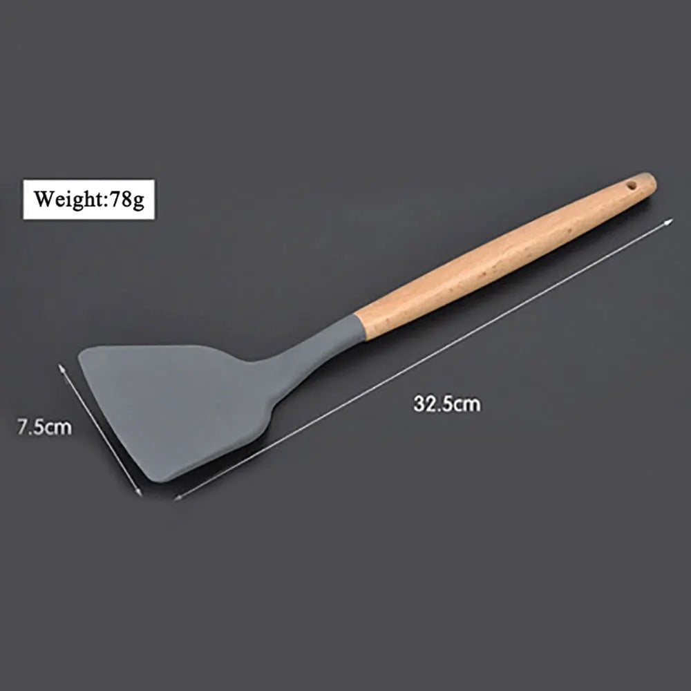 Non-Stick Silicone Kitchen Utensil Set with Wooden Handles