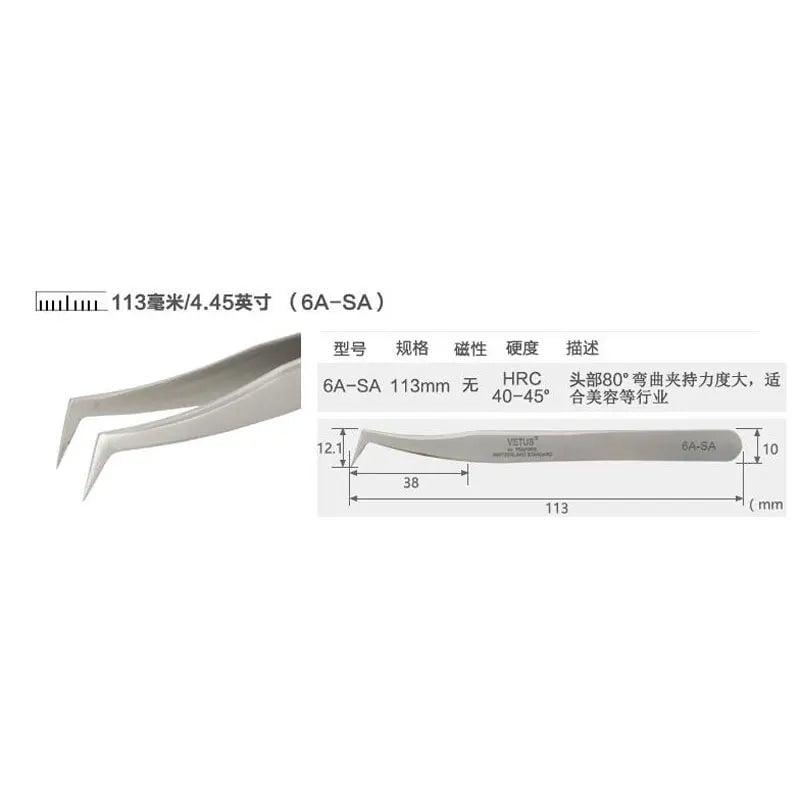 VETUS 6A-SA Stainless Steel Precision Tweezers 3D 6D Volume Lash