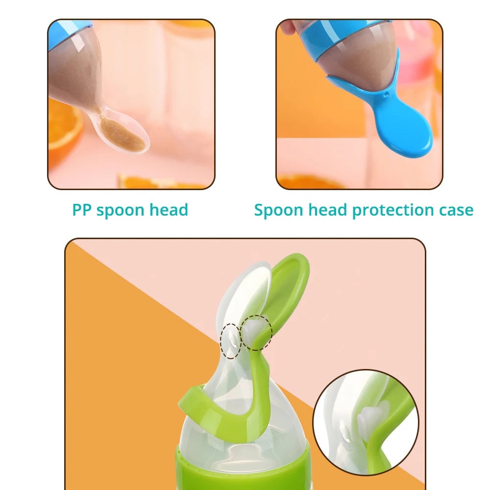Silicone Baby Feeding Bottle with Spoon - Rice Cereal & Milk Cup