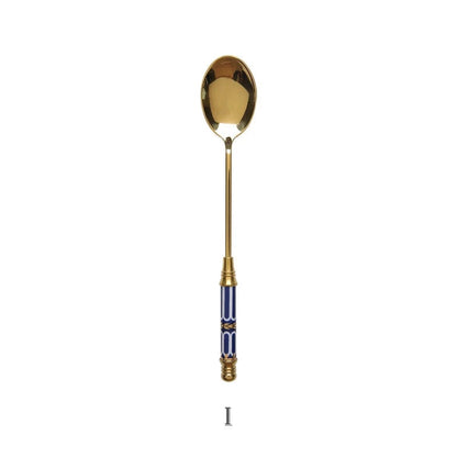 Stainless Steel Long Handle Dessert Spoon with Ceramic Gold Finish