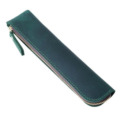 Genuine Cowhide Leather Pencil Case - Portable Retro Pen Storage