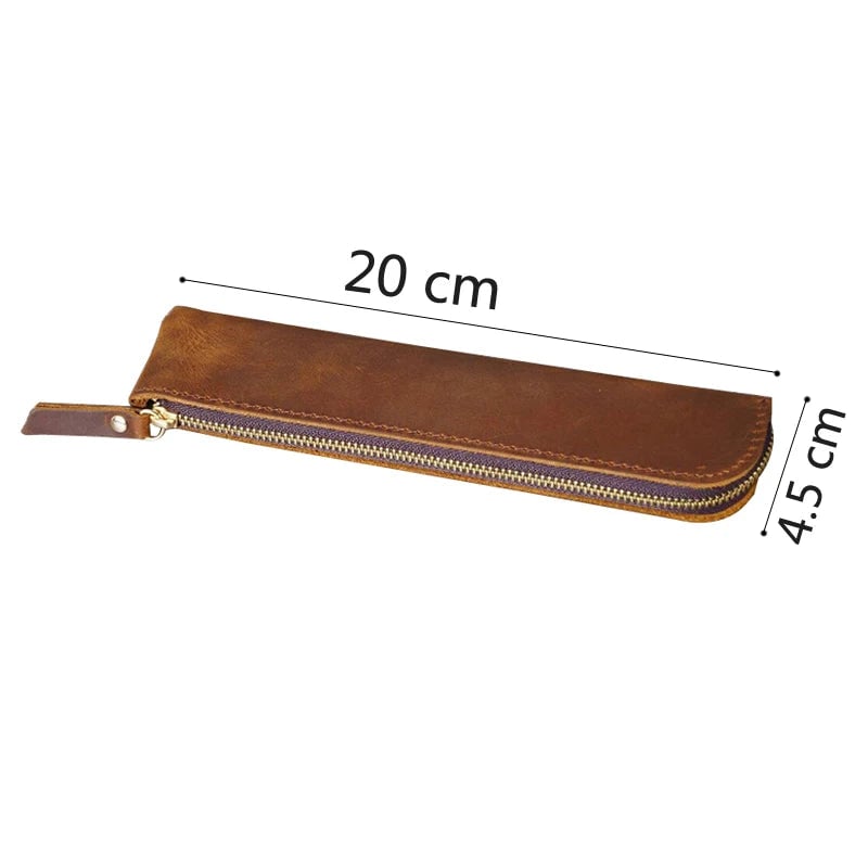 Genuine Cowhide Leather Pencil Case - Portable Retro Pen Storage