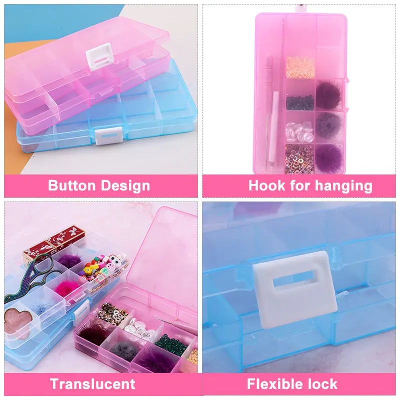 Adjustable Plastic Storage Organizer Box 10/15 Grid Jewelry Beads