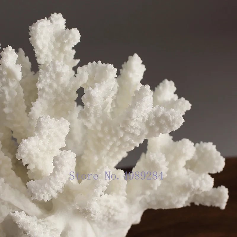 Artificial Coral Resin Sculpture White Marble Base Home Decor