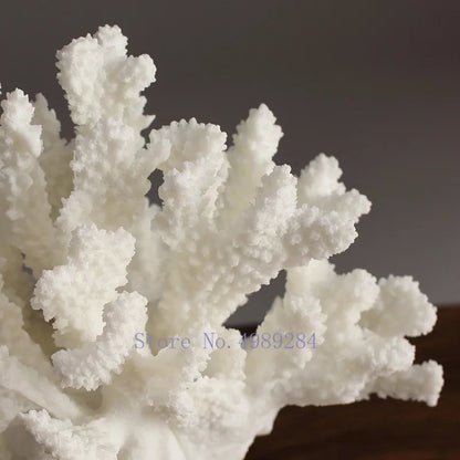 Artificial Coral Resin Sculpture White Marble Base Home Decor