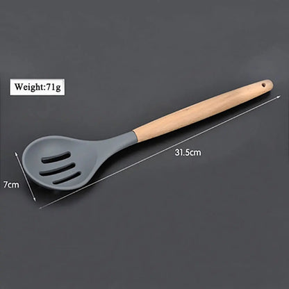 Non-Stick Silicone Kitchen Utensil Set with Wooden Handles