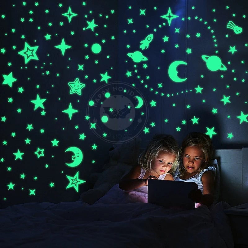 Glow in Dark 3D Moon Stars Wall Stickers - Kids Room Decor Decals